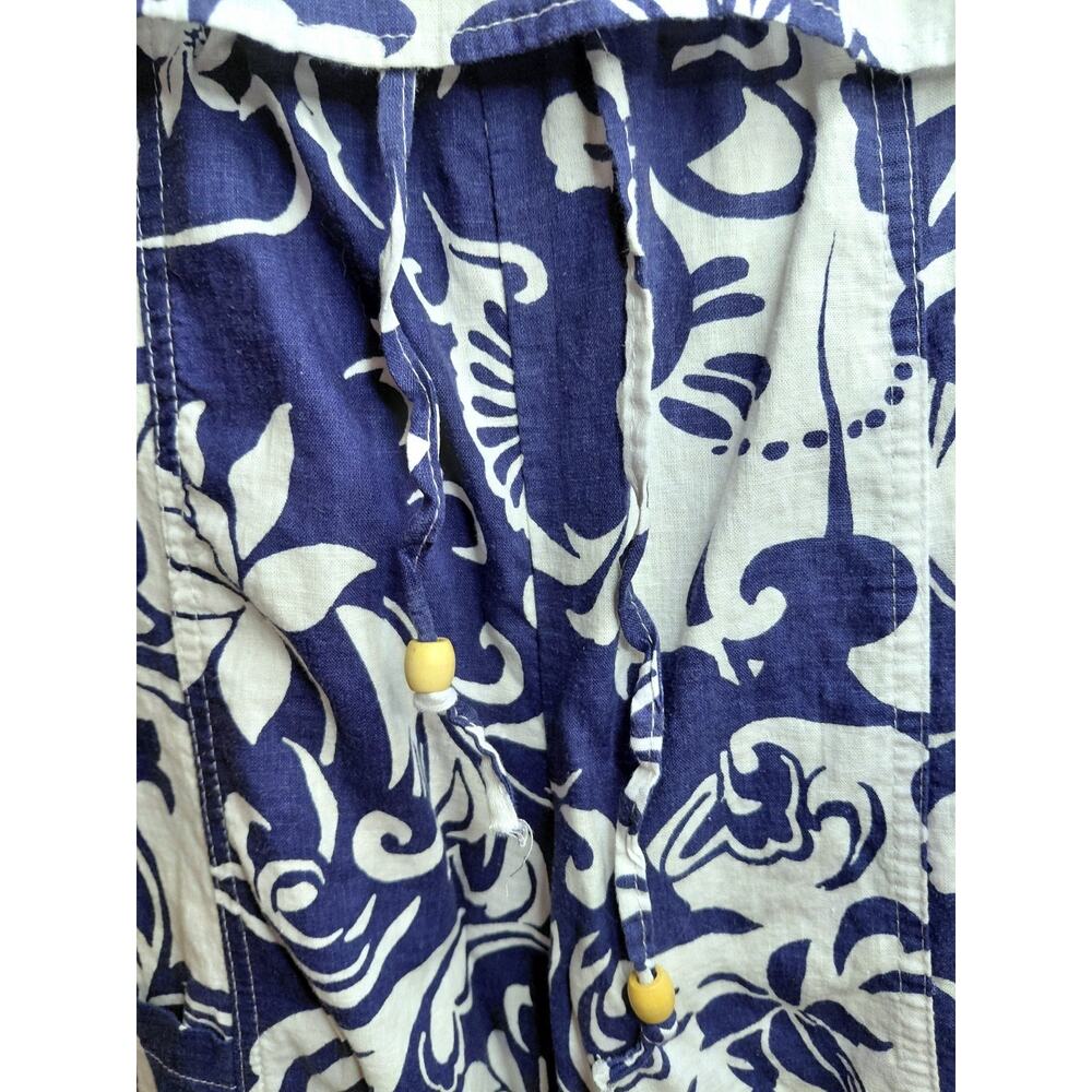 Christian Siriano Blue White Floral Resort Lounge Set Small Beaded Boho Linen - Picture 6 of 16